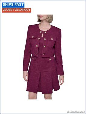 Long Sleeve Stretch Texture Tweed Cropped Jacket with Pockets